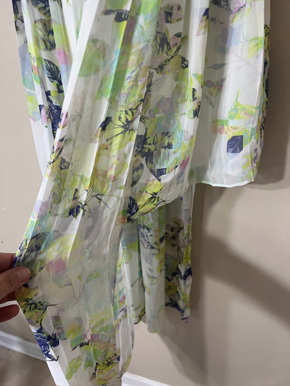 BCBG White Floral High-Low Maxi Dress with Lime and Navy Accents - Picture 4 of 5